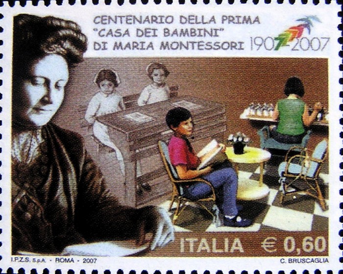 Francobolllo Maria Montessori 
pel centenario della 
Prima casa dei Bambini 1907 - 2007; 
alla pagina: IL METODO MONTESSORI