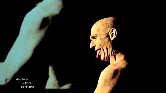 apri il filmato
 su Vimeo 
della perfomance solo butoh
Verguenza 
al Goganga di Milano, 
butohdance con Annibale Covini Gerolamo; 
durante la 
esposizione fotografica: 
Corpi Narranti organizzata 
da Artdate Milano; 
regia Salvo Trovato,
musica di Roberto Kriscak