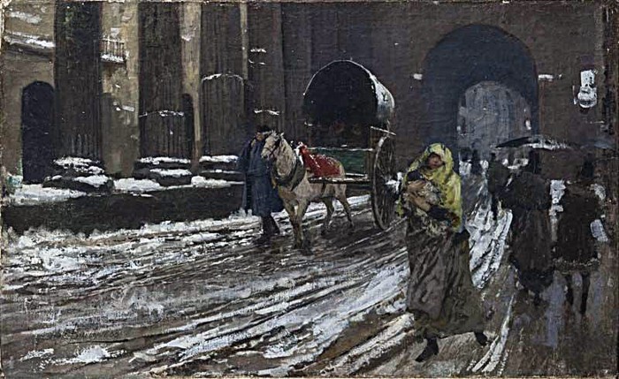 MILANO, DONNA BIMBO, NEVE, ARCO PORTA NUOVA
Bianchi Mosè (1840/ 1904)