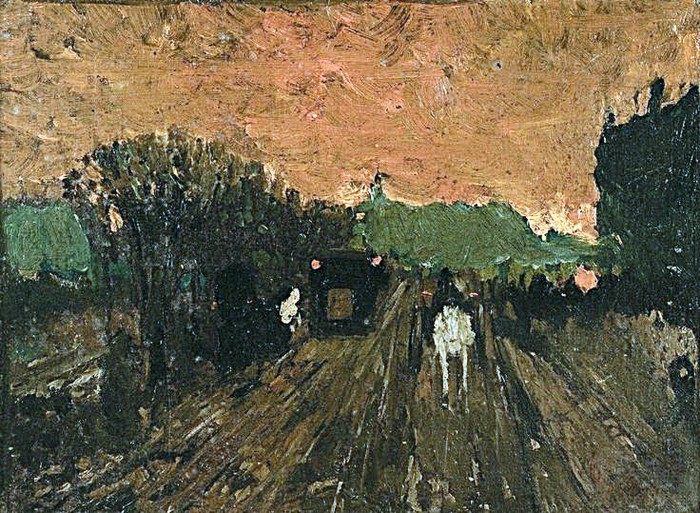 UN VIALONE A MILANO
dipinto di 
Mosè Bianchi (1840/ 1904)