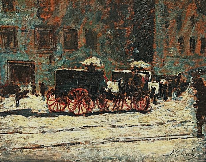 NEVE A MILANO CARROZZA
dipinto di 
Mosè Bianchi (1840/ 1904)