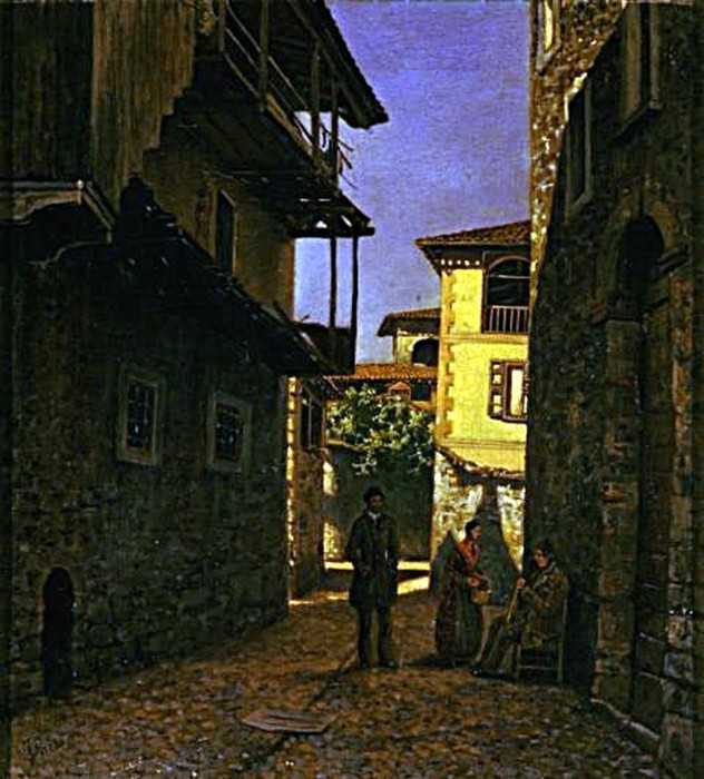 PER LE VIE DI MILANO di Fulvia Bisi 
Milano, 24 dicembre 1818 – Milano, 15 luglio 1911
 è stata una pittrice italiana...
 Figlia del celebre pittore paesaggista Giuseppe Bisi e di Ernesta Legnani, 
 allieva dell'incisore Giuseppe Longhi, svolge il suo apprendistato presso 
 il padre del quale nella sua prima produzione ripropone modi e soggetti. 
 Nel 1842 esordisce all'Esposizione di Belle Arti dell'Accademia di Brera 
 partecipando con assiduità alle edizioni successive fino al 1859. 
 Premiata all'Accademia di Brera nel 1845 per l'esecuzione di un grande paesaggio montano, 
 si afferma sulla scena artistica milanese come erede della tradizione romantica lombarda.
... Fin dalla metà degli anni Quaranta 
inizia a differenziarsi dai modi paterni realizzando un vasto repertorio di vedute e paesaggi 
- lombardi e ticinesi - aggiornato sulle coeve ricerche 
in chiave naturalista condotte da Giuseppe Canella.
Nella maturità raggiunge una personale cifra stilistica 
contraddistinta da una stesura pittorica vibrante, 
fatta di brevi pennellate, 
e da una particolare sensibilità 
verso i valori atmosferici e luministici del paesaggio. 
da Wikipedia 